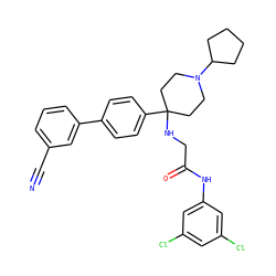 N#Cc1cccc(-c2ccc(C3(NCC(=O)Nc4cc(Cl)cc(Cl)c4)CCN(C4CCCC4)CC3)cc2)c1 ZINC000038157919