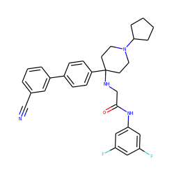 N#Cc1cccc(-c2ccc(C3(NCC(=O)Nc4cc(F)cc(F)c4)CCN(C4CCCC4)CC3)cc2)c1 ZINC000038157915