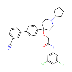 N#Cc1cccc(-c2ccc(C3(OCC(=O)Nc4cc(Cl)cc(Cl)c4)CCN(C4CCCC4)CC3)cc2)c1 ZINC000038157910