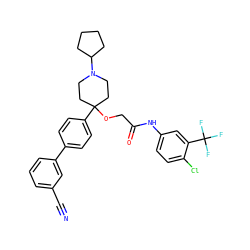 N#Cc1cccc(-c2ccc(C3(OCC(=O)Nc4ccc(Cl)c(C(F)(F)F)c4)CCN(C4CCCC4)CC3)cc2)c1 ZINC000038157909