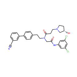 N#Cc1cccc(-c2ccc(CCN(CC(=O)Nc3cc(Cl)cc(Cl)c3)C(=O)CCN3CC[C@H](O)C3)cc2)c1 ZINC000028529509