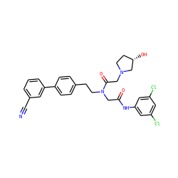 N#Cc1cccc(-c2ccc(CCN(CC(=O)Nc3cc(Cl)cc(Cl)c3)C(=O)CN3CC[C@H](O)C3)cc2)c1 ZINC000028529361