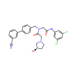 N#Cc1cccc(-c2ccc(CN(CC(=O)Nc3cc(Cl)cc(Cl)c3)C(=O)CN3CC[C@@H](O)C3)cc2)c1 ZINC000028563623