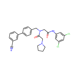 N#Cc1cccc(-c2ccc(CN(CC(=O)Nc3cc(Cl)cc(Cl)c3)C(=O)CN3CCCC3)cc2)c1 ZINC000028529531