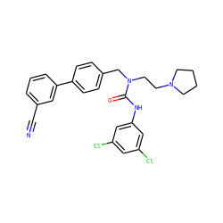 N#Cc1cccc(-c2ccc(CN(CCN3CCCC3)C(=O)Nc3cc(Cl)cc(Cl)c3)cc2)c1 ZINC000028529805