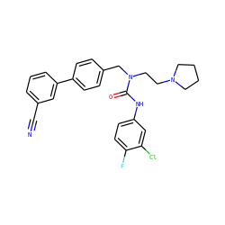 N#Cc1cccc(-c2ccc(CN(CCN3CCCC3)C(=O)Nc3ccc(F)c(Cl)c3)cc2)c1 ZINC000028529462