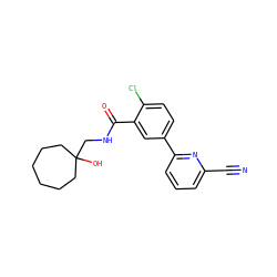 N#Cc1cccc(-c2ccc(Cl)c(C(=O)NCC3(O)CCCCCC3)c2)n1 ZINC000049111341