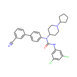 N#Cc1cccc(-c2ccc(N(C(=O)Nc3cc(Cl)cc(Cl)c3)C3CCN(C4CCCC4)CC3)cc2)c1 ZINC000028460027