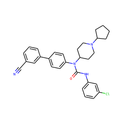 N#Cc1cccc(-c2ccc(N(C(=O)Nc3cccc(Cl)c3)C3CCN(C4CCCC4)CC3)cc2)c1 ZINC000013648080