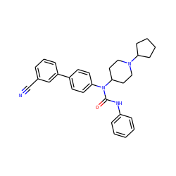 N#Cc1cccc(-c2ccc(N(C(=O)Nc3ccccc3)C3CCN(C4CCCC4)CC3)cc2)c1 ZINC000013648077
