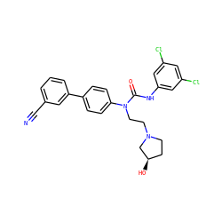 N#Cc1cccc(-c2ccc(N(CCN3CC[C@@H](O)C3)C(=O)Nc3cc(Cl)cc(Cl)c3)cc2)c1 ZINC000013648110