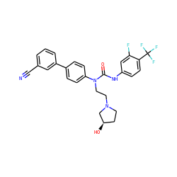 N#Cc1cccc(-c2ccc(N(CCN3CC[C@@H](O)C3)C(=O)Nc3ccc(C(F)(F)F)c(F)c3)cc2)c1 ZINC000003979960