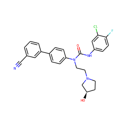 N#Cc1cccc(-c2ccc(N(CCN3CC[C@@H](O)C3)C(=O)Nc3ccc(F)c(Cl)c3)cc2)c1 ZINC000013648112