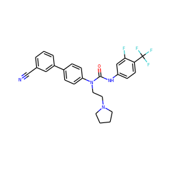N#Cc1cccc(-c2ccc(N(CCN3CCCC3)C(=O)Nc3ccc(C(F)(F)F)c(F)c3)cc2)c1 ZINC000013648101