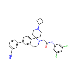 N#Cc1cccc(-c2ccc3c(c2)CCN(CC(=O)Nc2cc(Cl)cc(Cl)c2)C32CCN(C3CCC3)CC2)c1 ZINC000036351697