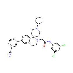N#Cc1cccc(-c2ccc3c(c2)CCN(CC(=O)Nc2cc(Cl)cc(Cl)c2)C32CCN(C3CCCC3)CC2)c1 ZINC000003933470