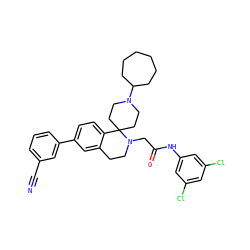 N#Cc1cccc(-c2ccc3c(c2)CCN(CC(=O)Nc2cc(Cl)cc(Cl)c2)C32CCN(C3CCCCCC3)CC2)c1 ZINC000003933466