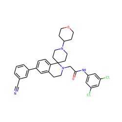 N#Cc1cccc(-c2ccc3c(c2)CCN(CC(=O)Nc2cc(Cl)cc(Cl)c2)C32CCN(C3CCOCC3)CC2)c1 ZINC000003933471