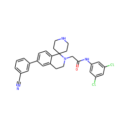 N#Cc1cccc(-c2ccc3c(c2)CCN(CC(=O)Nc2cc(Cl)cc(Cl)c2)C32CCNCC2)c1 ZINC000034109485