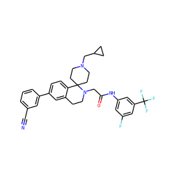 N#Cc1cccc(-c2ccc3c(c2)CCN(CC(=O)Nc2cc(F)cc(C(F)(F)F)c2)C32CCN(CC3CC3)CC2)c1 ZINC000036351668