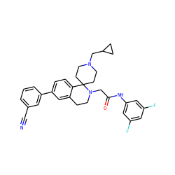 N#Cc1cccc(-c2ccc3c(c2)CCN(CC(=O)Nc2cc(F)cc(F)c2)C32CCN(CC3CC3)CC2)c1 ZINC000034110907