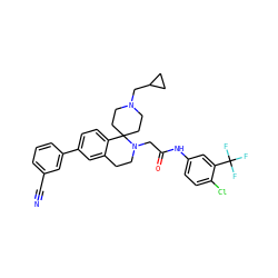 N#Cc1cccc(-c2ccc3c(c2)CCN(CC(=O)Nc2ccc(Cl)c(C(F)(F)F)c2)C32CCN(CC3CC3)CC2)c1 ZINC000036351635