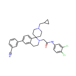 N#Cc1cccc(-c2ccc3c(c2)CCN(CC(=O)Nc2ccc(Cl)c(Cl)c2)C32CCN(CC3CC3)CC2)c1 ZINC000036351762
