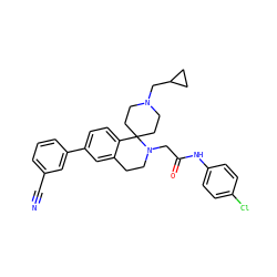 N#Cc1cccc(-c2ccc3c(c2)CCN(CC(=O)Nc2ccc(Cl)cc2)C32CCN(CC3CC3)CC2)c1 ZINC000036351652