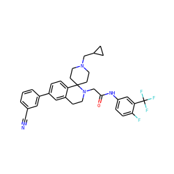 N#Cc1cccc(-c2ccc3c(c2)CCN(CC(=O)Nc2ccc(F)c(C(F)(F)F)c2)C32CCN(CC3CC3)CC2)c1 ZINC000003933467