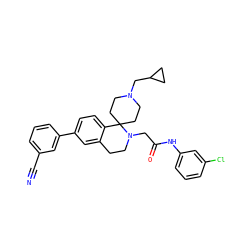 N#Cc1cccc(-c2ccc3c(c2)CCN(CC(=O)Nc2cccc(Cl)c2)C32CCN(CC3CC3)CC2)c1 ZINC000036351773
