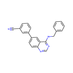 N#Cc1cccc(-c2ccc3ncnc(NCc4ccccc4)c3c2)c1 ZINC000004265845