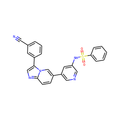 N#Cc1cccc(-c2cnc3ccc(-c4cncc(NS(=O)(=O)c5ccccc5)c4)cn23)c1 ZINC000071317266