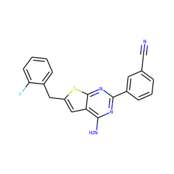N#Cc1cccc(-c2nc(N)c3cc(Cc4ccccc4F)sc3n2)c1 ZINC000096907783