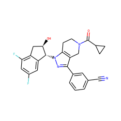 N#Cc1cccc(-c2nn([C@@H]3c4cc(F)cc(F)c4C[C@H]3O)c3c2CN(C(=O)C2CC2)CC3)c1 ZINC000206887984