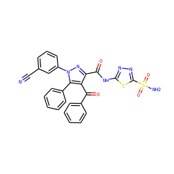 N#Cc1cccc(-n2nc(C(=O)Nc3nnc(S(N)(=O)=O)s3)c(C(=O)c3ccccc3)c2-c2ccccc2)c1 ZINC000044388107