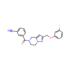 N#Cc1cccc(C(=O)N2CCn3nc(COc4cccc(F)c4)cc3C2)c1 ZINC000168068823