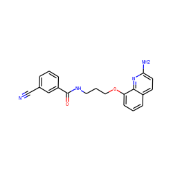 N#Cc1cccc(C(=O)NCCCOc2cccc3ccc(N)nc23)c1 ZINC000028384025