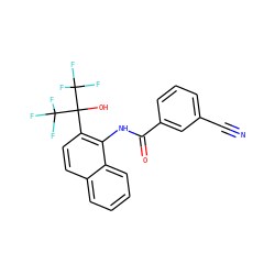 N#Cc1cccc(C(=O)Nc2c(C(O)(C(F)(F)F)C(F)(F)F)ccc3ccccc23)c1 ZINC000013489811