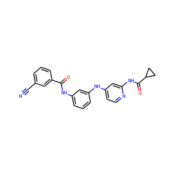 N#Cc1cccc(C(=O)Nc2cccc(Nc3ccnc(NC(=O)C4CC4)c3)c2)c1 ZINC000653851990