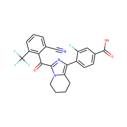 N#Cc1cccc(C(F)(F)F)c1C(=O)c1nc(-c2ccc(C(=O)O)cc2F)c2n1CCCC2 ZINC000473082085