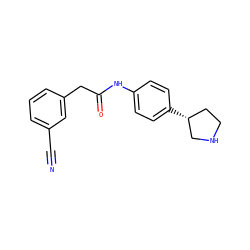 N#Cc1cccc(CC(=O)Nc2ccc([C@@H]3CCNC3)cc2)c1 ZINC000117722787