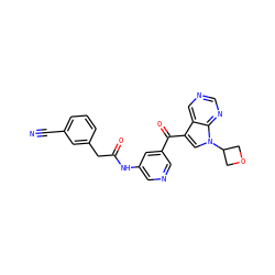 N#Cc1cccc(CC(=O)Nc2cncc(C(=O)c3cn(C4COC4)c4ncncc34)c2)c1 ZINC000169707778