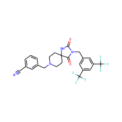 N#Cc1cccc(CN2CCC3(CC2)NC(=O)N(Cc2cc(C(F)(F)F)cc(C(F)(F)F)c2)C3=O)c1 ZINC000013817772