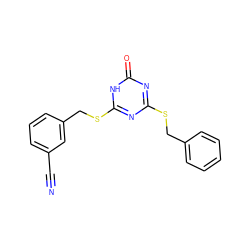 N#Cc1cccc(CSc2nc(SCc3ccccc3)nc(=O)[nH]2)c1 ZINC000072124449