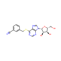 N#Cc1cccc(CSc2ncnc3c2ncn3[C@@H]2O[C@H](CO)[C@@H](O)[C@H]2O)c1 ZINC000040892626