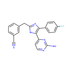 N#Cc1cccc(Cc2nc(-c3ccc(F)cc3)c(-c3ccnc(N)n3)[nH]2)c1 ZINC000040409618