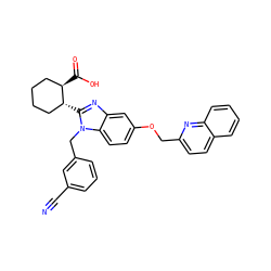 N#Cc1cccc(Cn2c([C@@H]3CCCC[C@H]3C(=O)O)nc3cc(OCc4ccc5ccccc5n4)ccc32)c1 ZINC000220523621