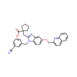 N#Cc1cccc(Cn2c(CC3(C(=O)O)CCCC3)nc3cc(OCc4ccc5ccccc5n4)ccc32)c1 ZINC000219522880