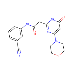 N#Cc1cccc(NC(=O)Cc2nc(N3CCOCC3)cc(=O)[nH]2)c1 ZINC000115076642