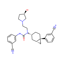 N#Cc1cccc(NC(=O)N(CCN2CC[C@@H](O)C2)[C@@H]2CC[C@]3(c4cccc(C#N)c4)C[C@@H]3C2)c1 ZINC000028649951